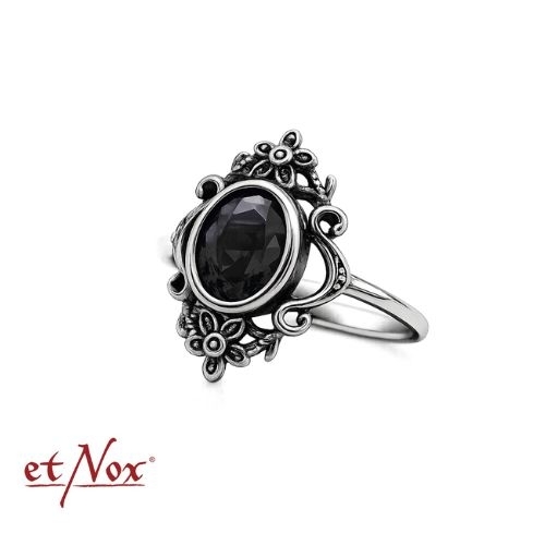 etNox - Ring "Black Flowers" Edelstahl mit Zirkonia