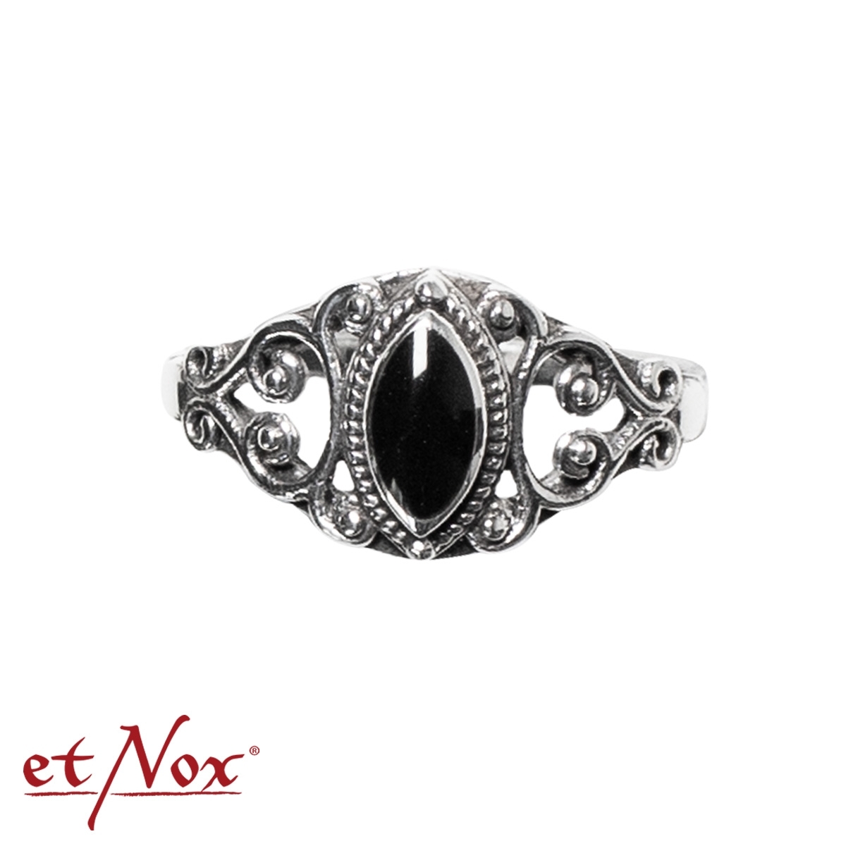 etNox Silberring "Black Ornament" mit Onyx