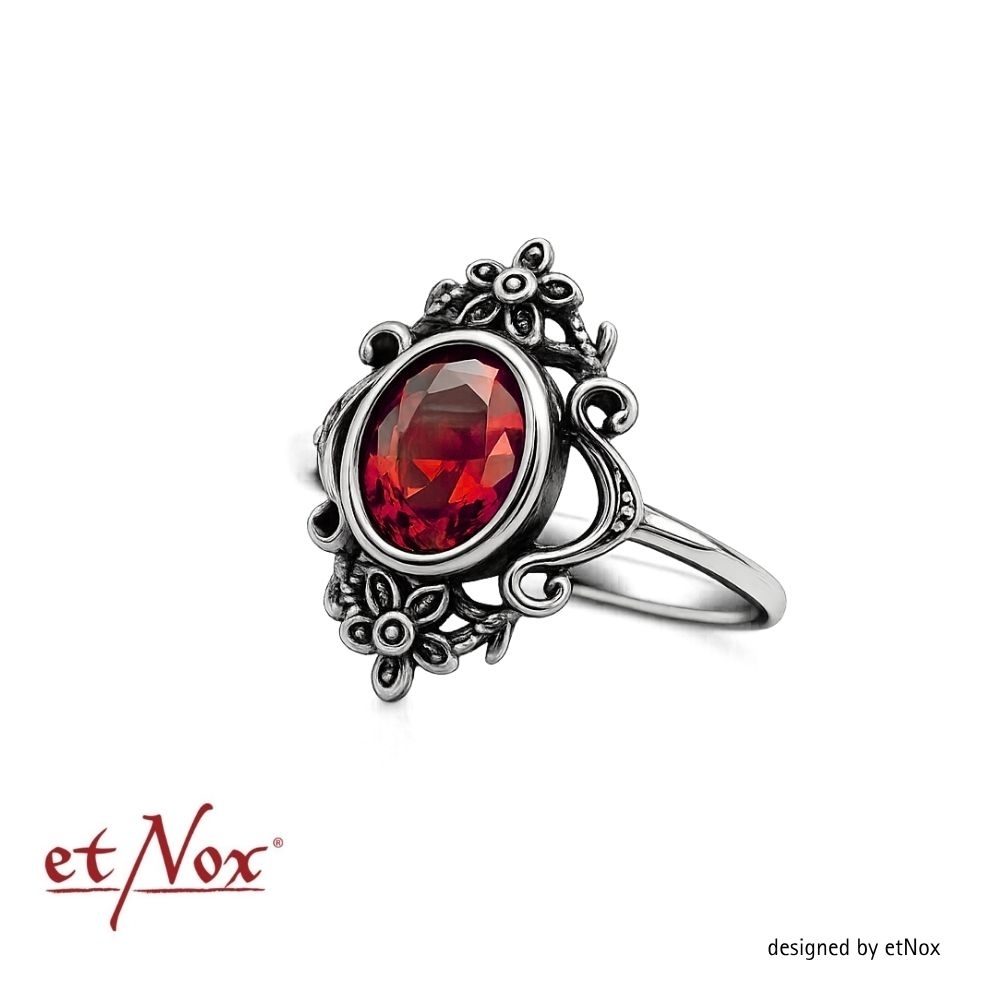 etNox - ring "Garnet Flowers" stainless steel with zirconia