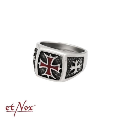 etNox - Ring "Red Iron Cross" Edelstahl