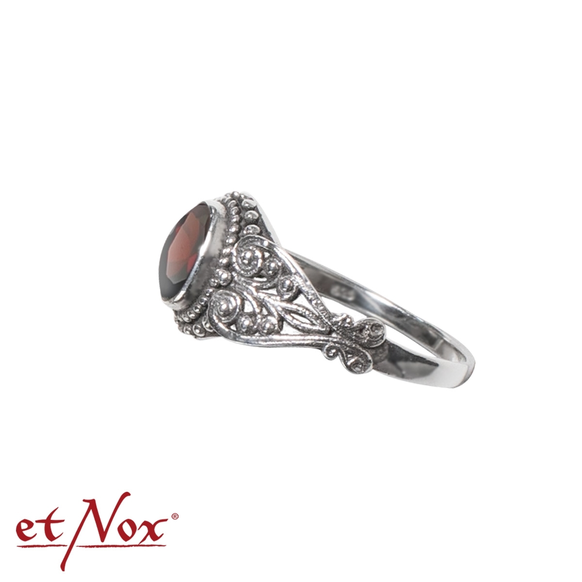 etNox Silberring "Garnet Ornament" mit Stein