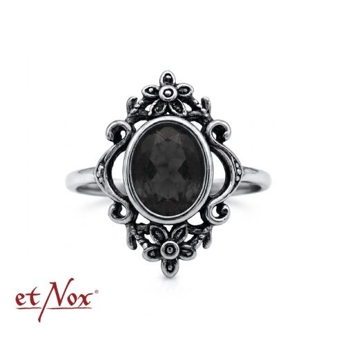 etNox - Ring "Black Flowers" Edelstahl mit Zirkonia