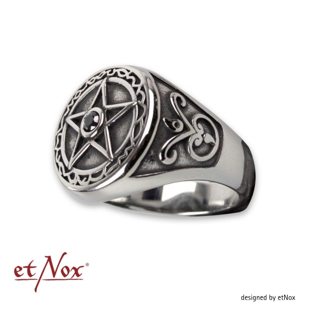 etNox - ring "Pentagram" stainless steel with stone