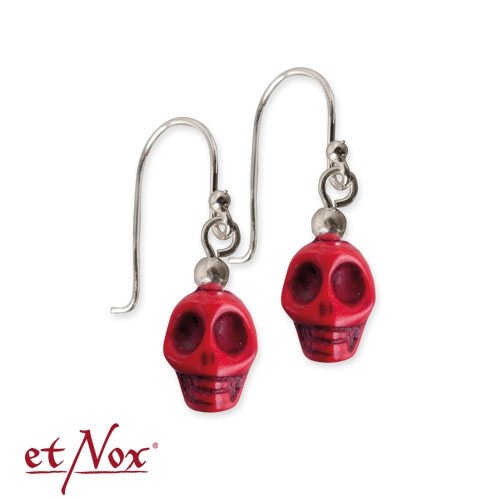 etNox-Ohrringe "Skull" rot Polyresin + 925 Silber