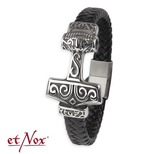 etNox - Armband "Thors Hammer" Leder mit Edelstahl