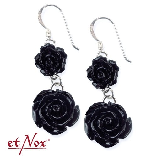 etNox-Ohrringe "Black Roses" Polyresin + 925 Silber