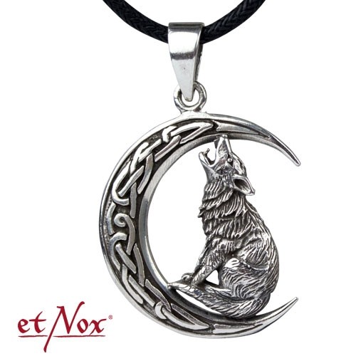 etNox - Anhänger "Howling Wolf in Moon" 925 Silber