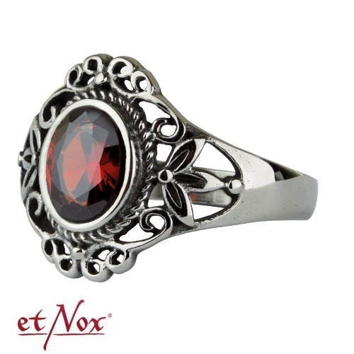 etNox - Ring "Red Victorian Goth" Edelstahl mit Zirkonia