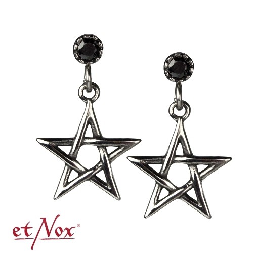 etNox Edelstahlohrringe "Pentagramm" mit schwarzem Zirkonia