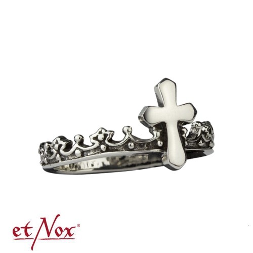 etNox Silberring "Kreuz und Krone"