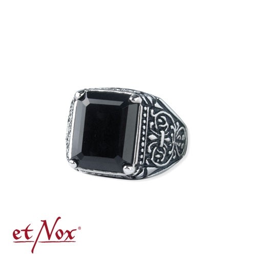 etNox-Ring "Black Ornament" Edelstahl mit Onyx
